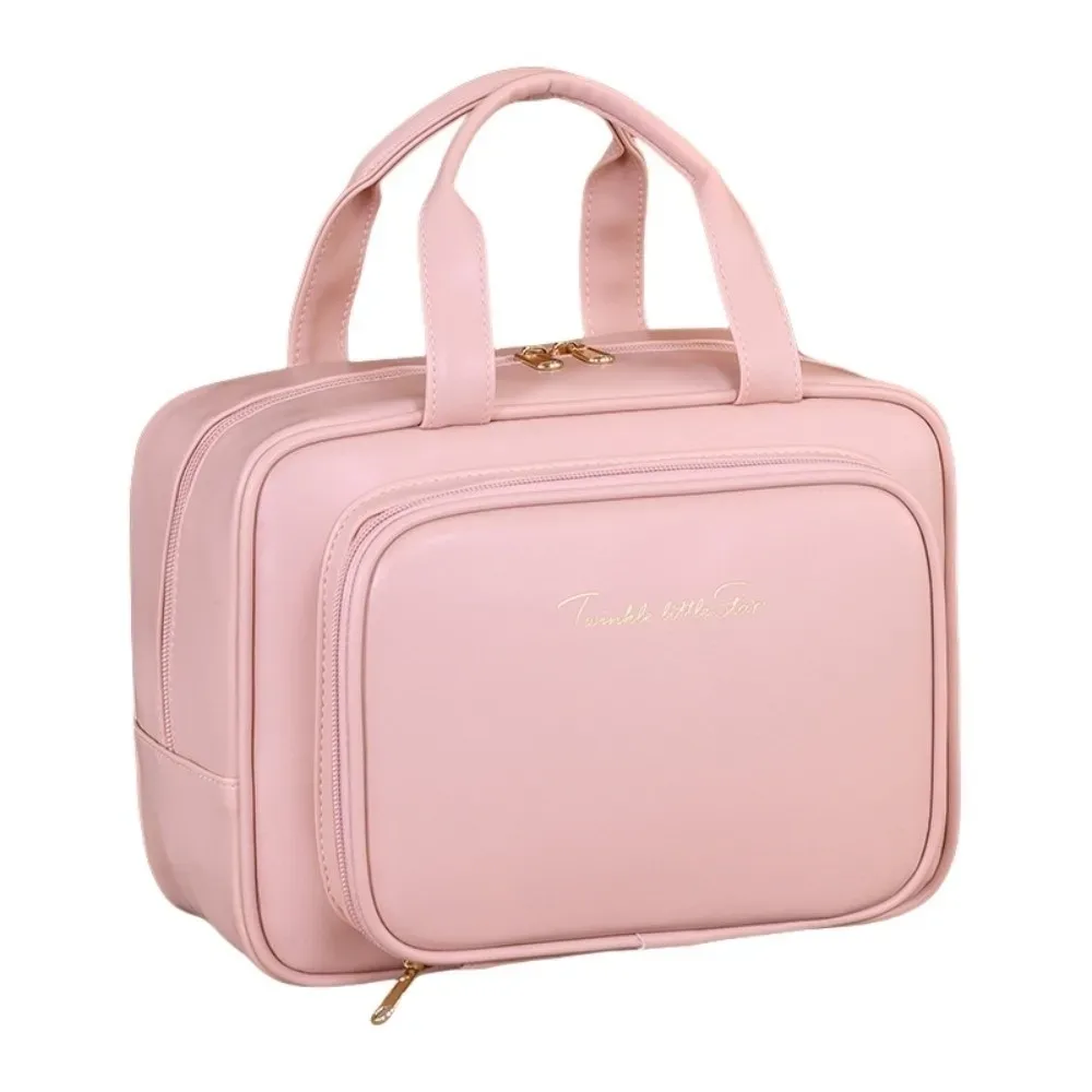 sac de rangement pour maquillage tendance, avec poignée, conteneur cosmétique portable, en cuir pu, grande capacité, trousse de toilette de voyage