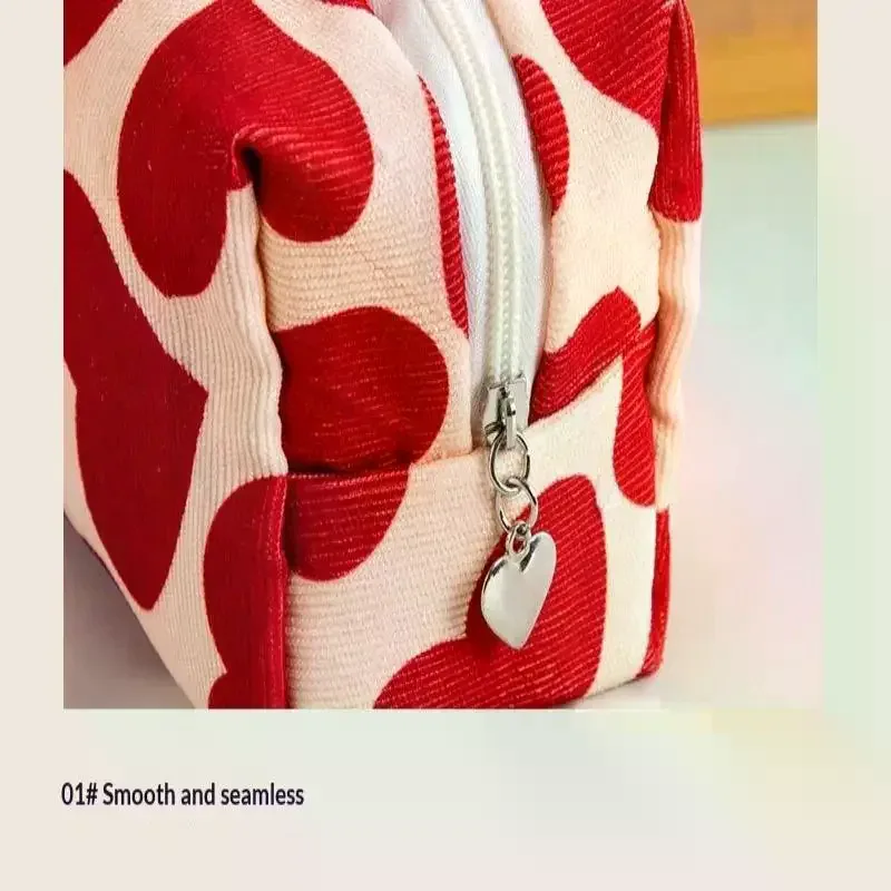 sac à cosmétiques en velours côtelé pour femmes, pochette de maquillage portable de voyage, sac de rangement de toilette de lavage, sac à main organisateur de crayons mignon
