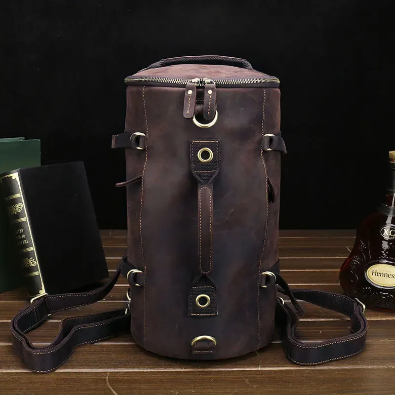 luufan design unique sac à dos en cuir pour hommes vintage crazy horse cuir seau sac à dos grand homme sac de voyage hommes sacs à dos