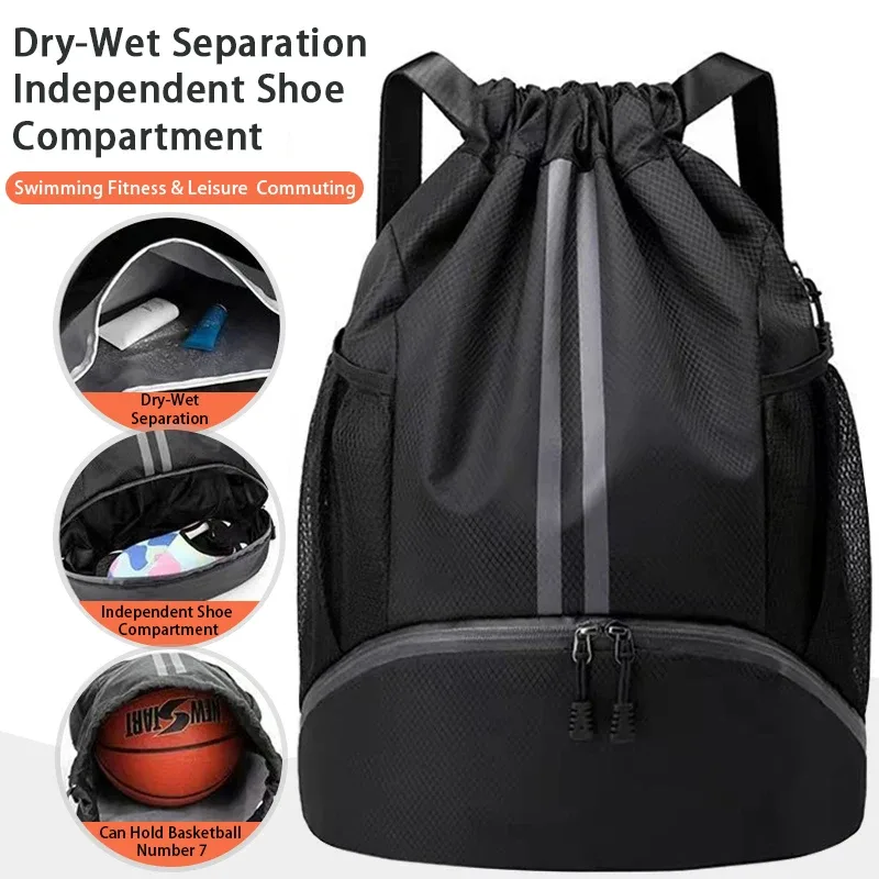 sac à dos de sport avec cordon de serrage, sac à dos de basket-ball pour femmes et hommes, sac de sport avec compartiment à chaussures et poche résistante aux humides