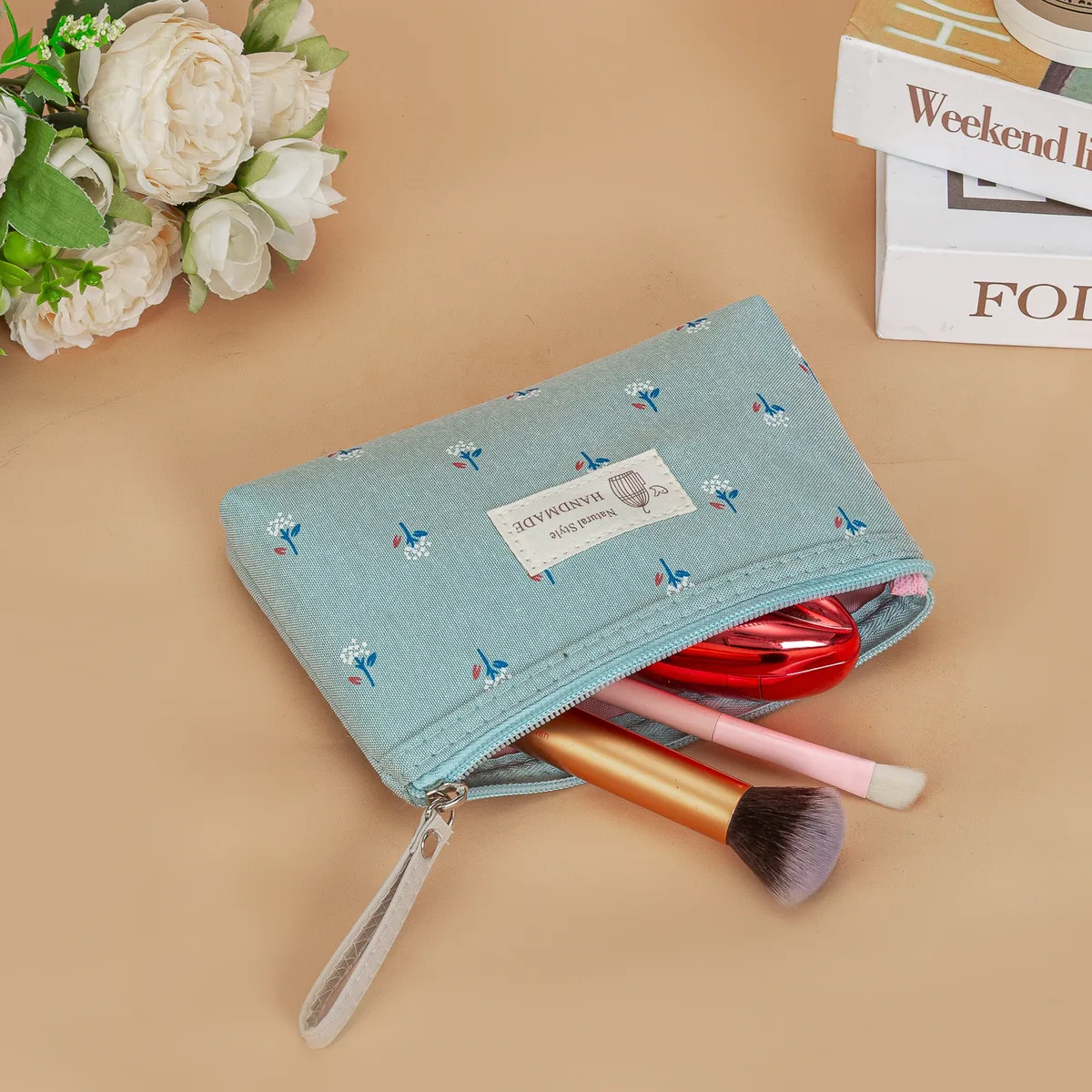 trousse de maquillage imprimée sur toile pour femmes, étanche, portable, style instagram, trousse à crayons pour étudiants, sac de rangement de voyage pour articles de toilette