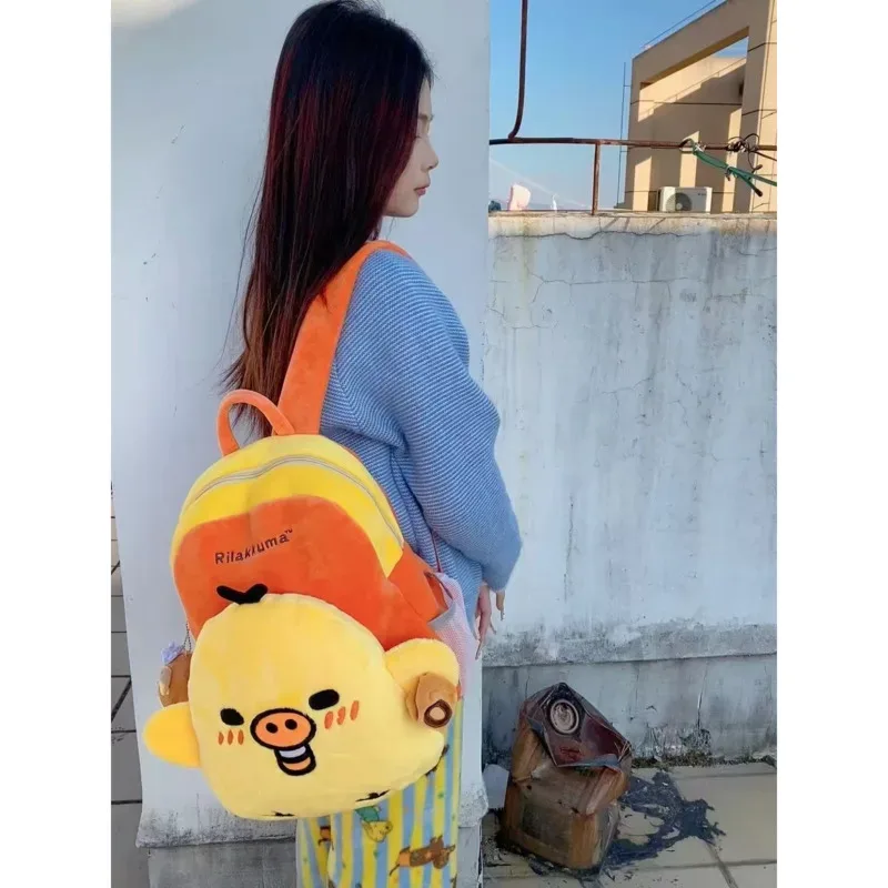 sac à dos en peluche kawaii rilakkuma, sac d'école de grande capacité pour étudiants, sac d'école en peluche pour adolescentes, cadeau de voyage
