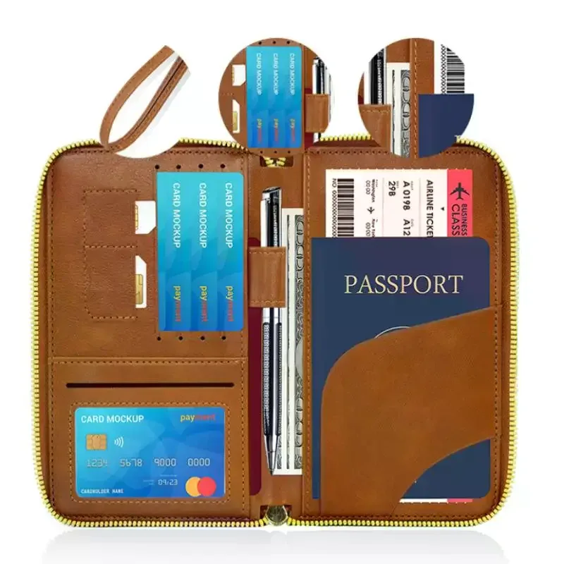 porte-passeport unisexe avec blocage rfid, en cuir pu, avec fermeture éclair, étui de voyage, accessoires de voyage pour hommes et femmes