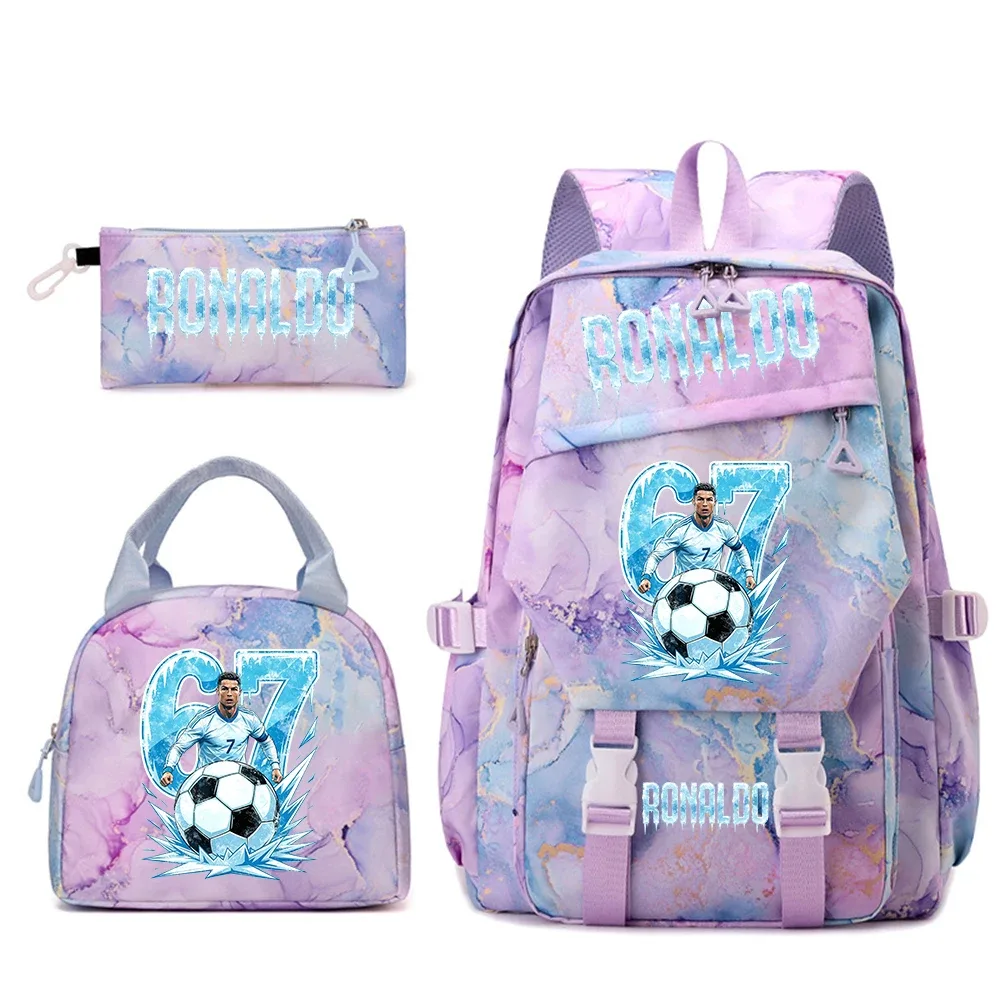 ensemble de sacs à dos pour étudiants avec imprimé cr7 ronaldo 67, avec sac à lunch et trousse à crayons, sac à dos de voyage pour adolescentes