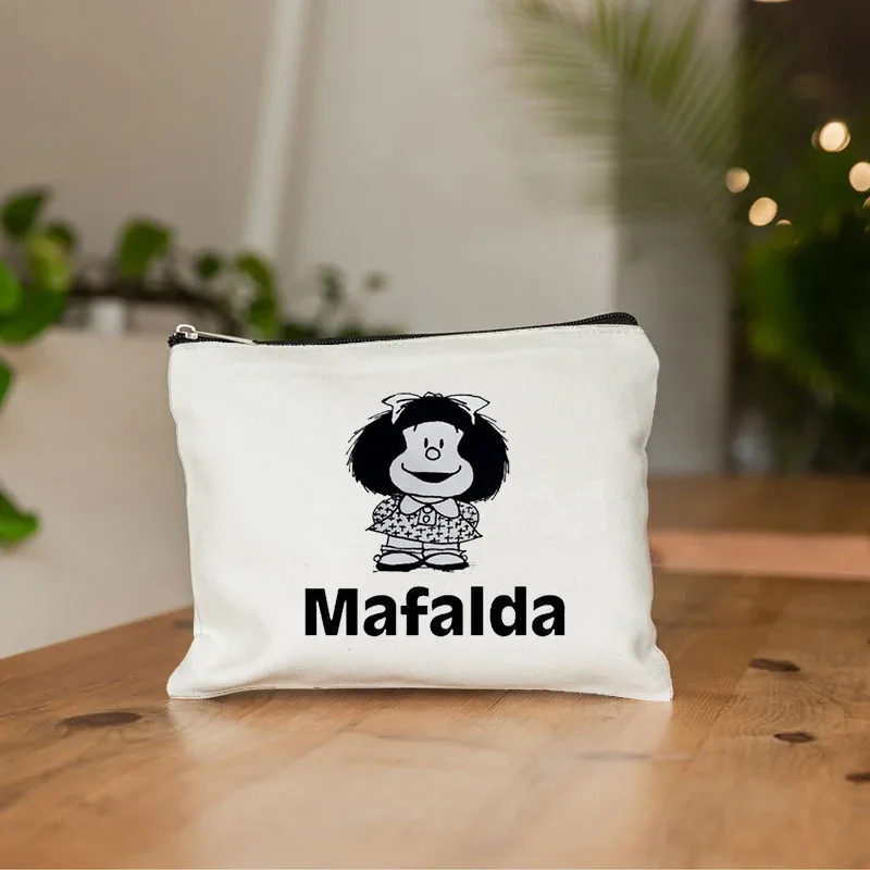 mafalda mignon anime cosmétique trousse de maquillage crayon organisateur fermeture éclair kawaii maquillage pochette sac à main voyage trousses de toilette cadeau