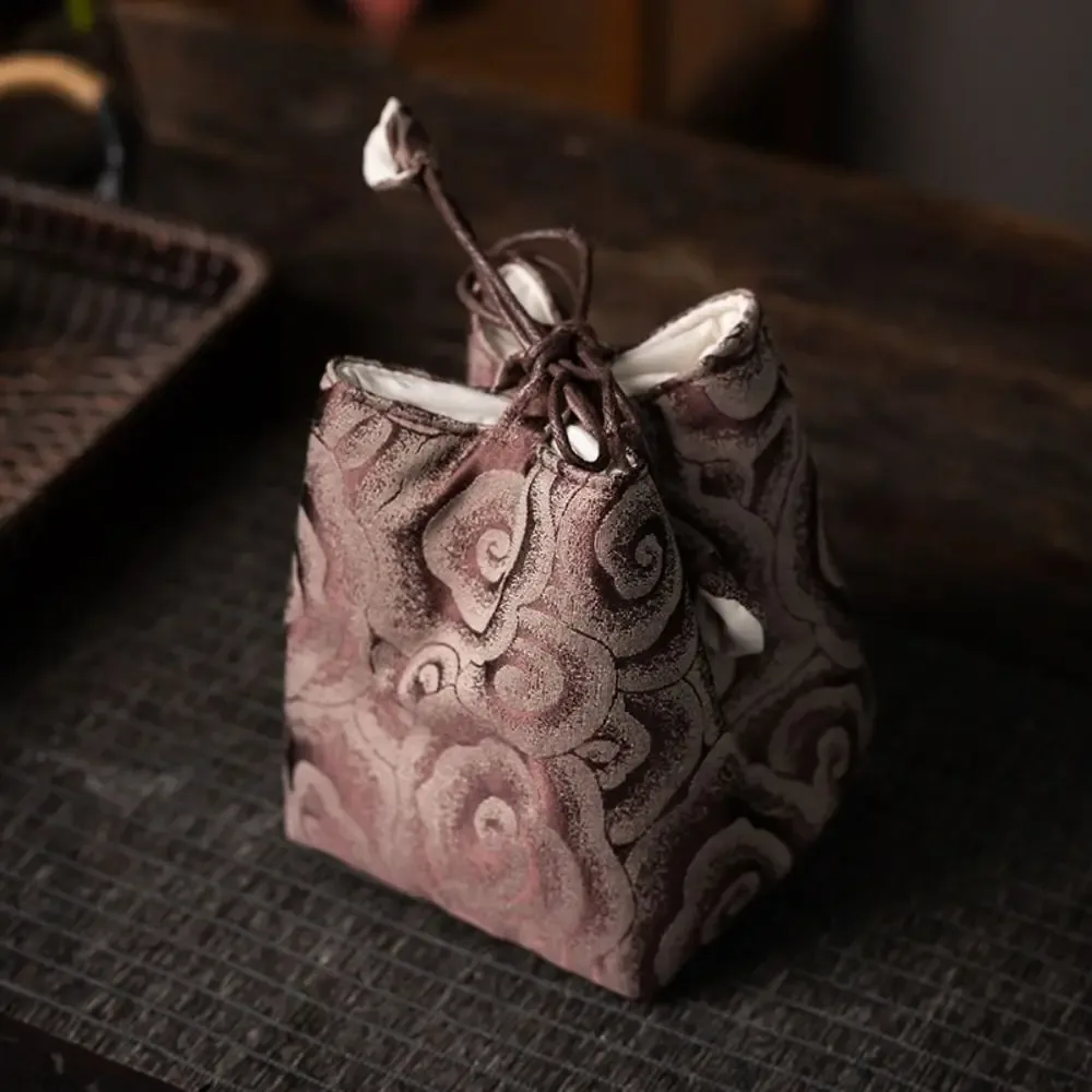 pochette en tissu à cordon de serrage pour tasse à thé de style chinois, sac de rangement portable imprimé pour service à thé, multifonctionnel, résistant à la casse