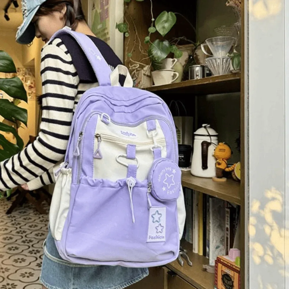 sac à dos décontracté pour femme avec porte-monnaie, sac à bandoulière en nylon à motif de dessin animé, grande capacité, style coréen, cartable pour étudiants et enfants