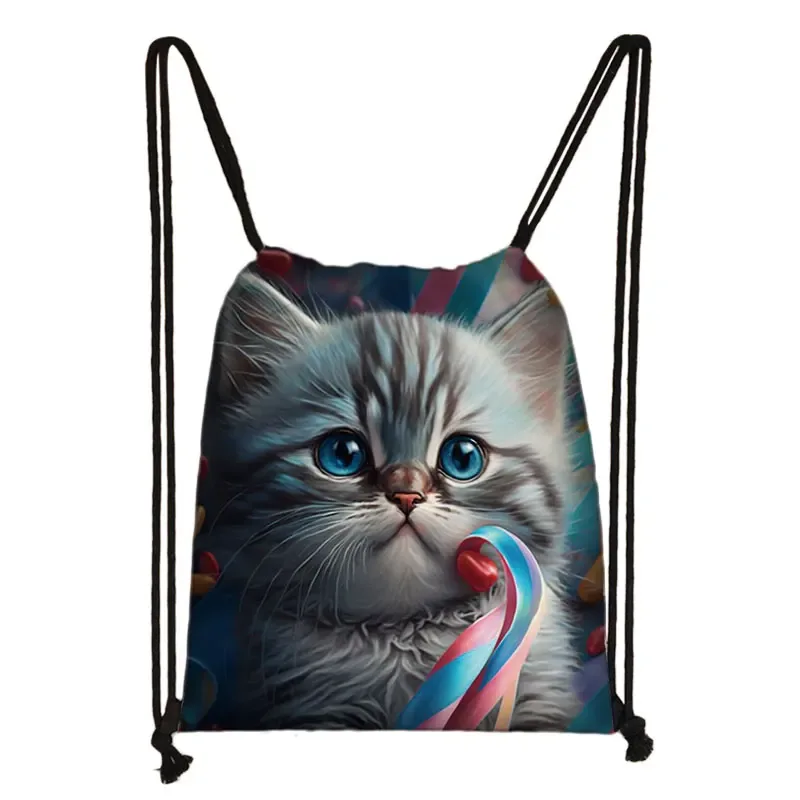 sac à dos imprimé chaton mignon pour femmes, sacs à cordon de serrage chat siamois, sac à bandoulière décontracté pour adolescents, sacs à livres de voyage, porte-chaussures