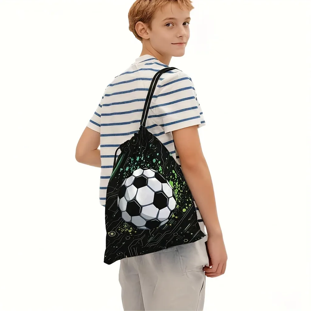 sac de sport à cordon de serrage imprimé football, sac à dos unisexe, motif créatif durable pour la randonnée et les voyages