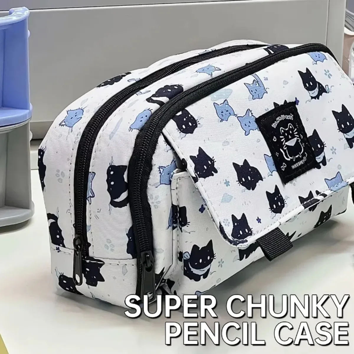 nouvelle arrivée : trousse à crayons chaton blanc neige, esthétique haut de gamme, double couche, multifonctionnelle, imprimée, pour étudiants du collège