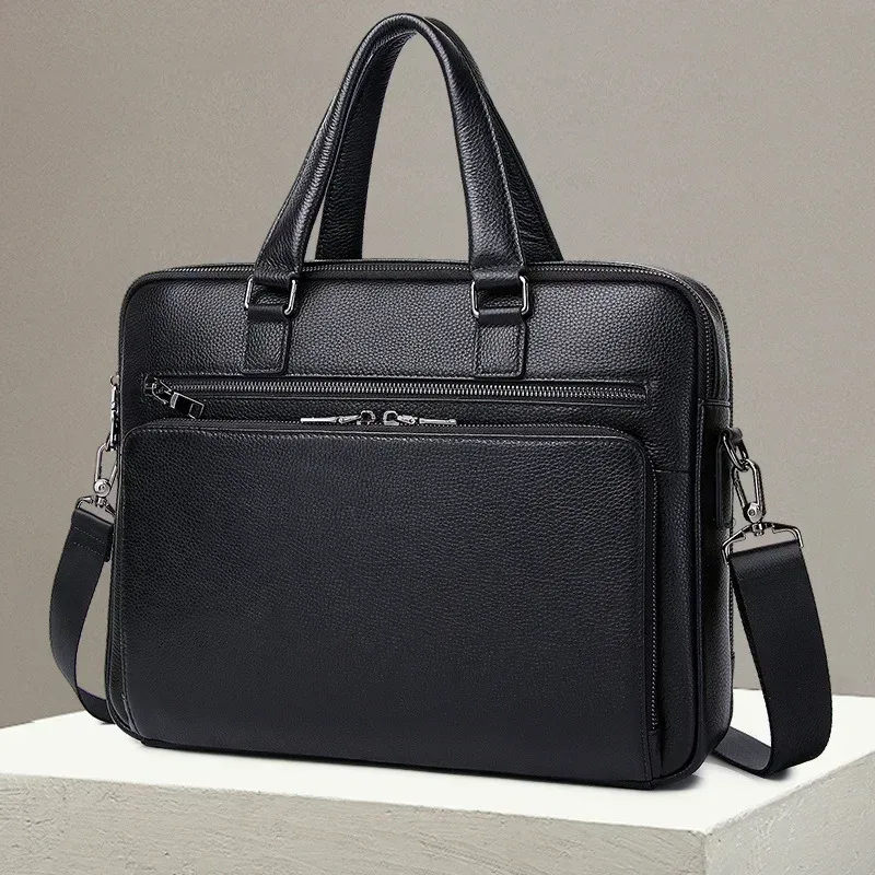Sacs pour ordinateur portable en cuir de vachette véritable pour hommes, étui à bombes, marque de luxe, sacs à main pour hommes, sac d'ordinateur Messenger 14 ", nouveau, 2025