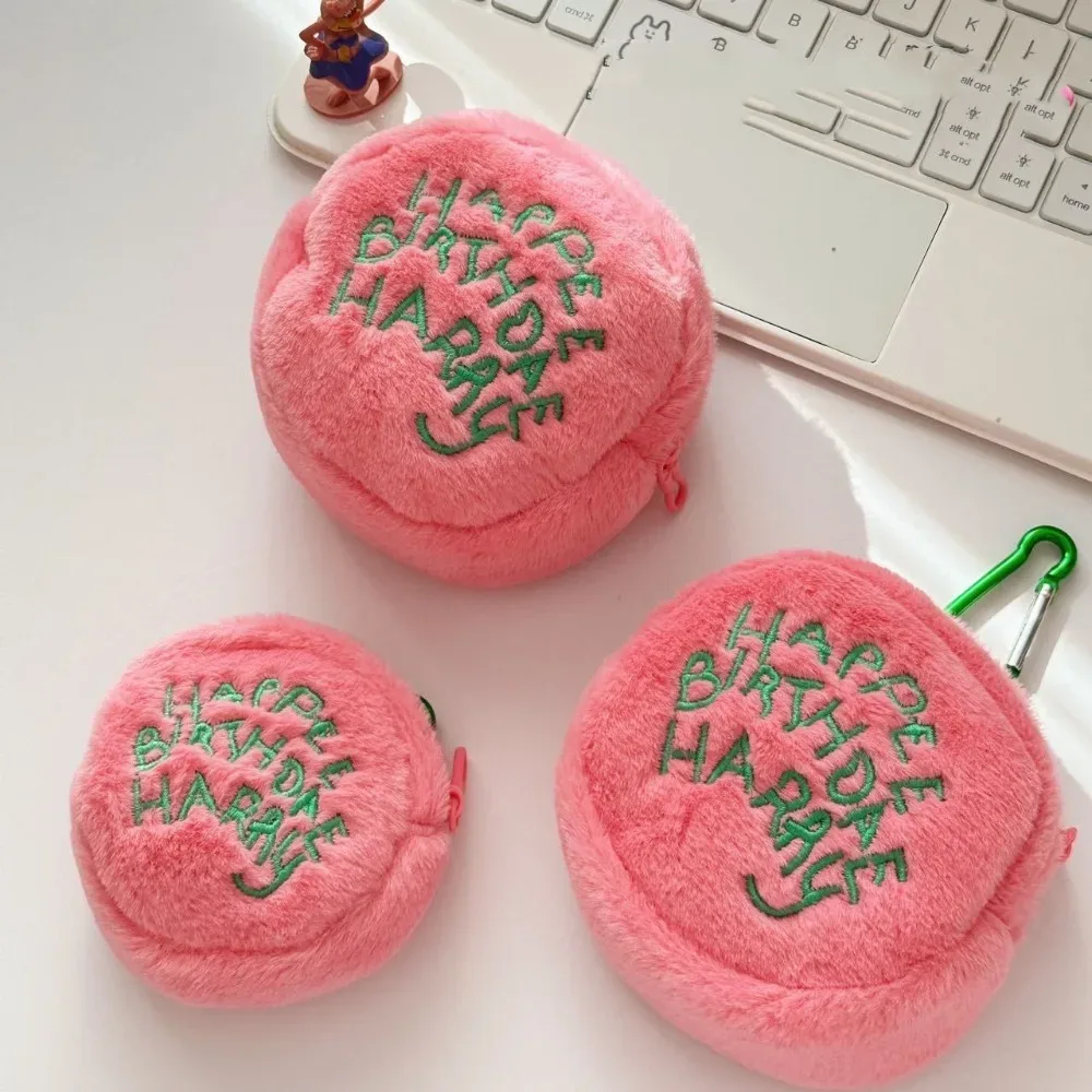 Portefeuille Portable en peluche rose à pois, Mini porte-monnaie, organisateur de câbles d'écouteurs, pochette de rangement en forme de gâteau