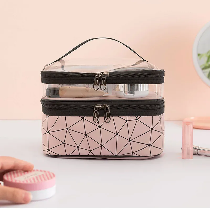 double trousse de maquillage portable de grande capacité, version coréenne, sac de toilette multifonctionnel de voyage ringer, sac de rangement portable
