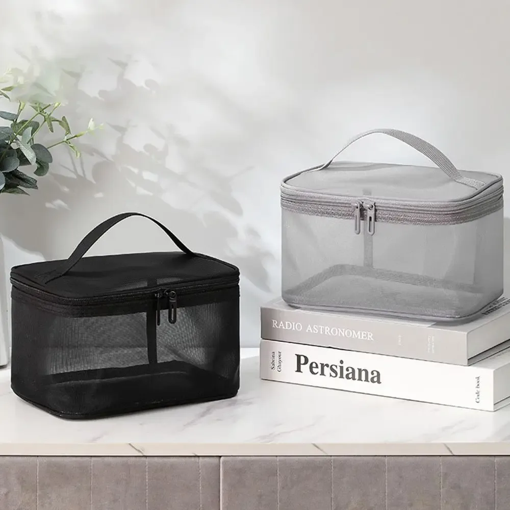 Sac à cosmétiques de voyage en maille transparente pour femmes, trousse de maquillage et de toilette, sac de rangement, sac organisateur de maquillage