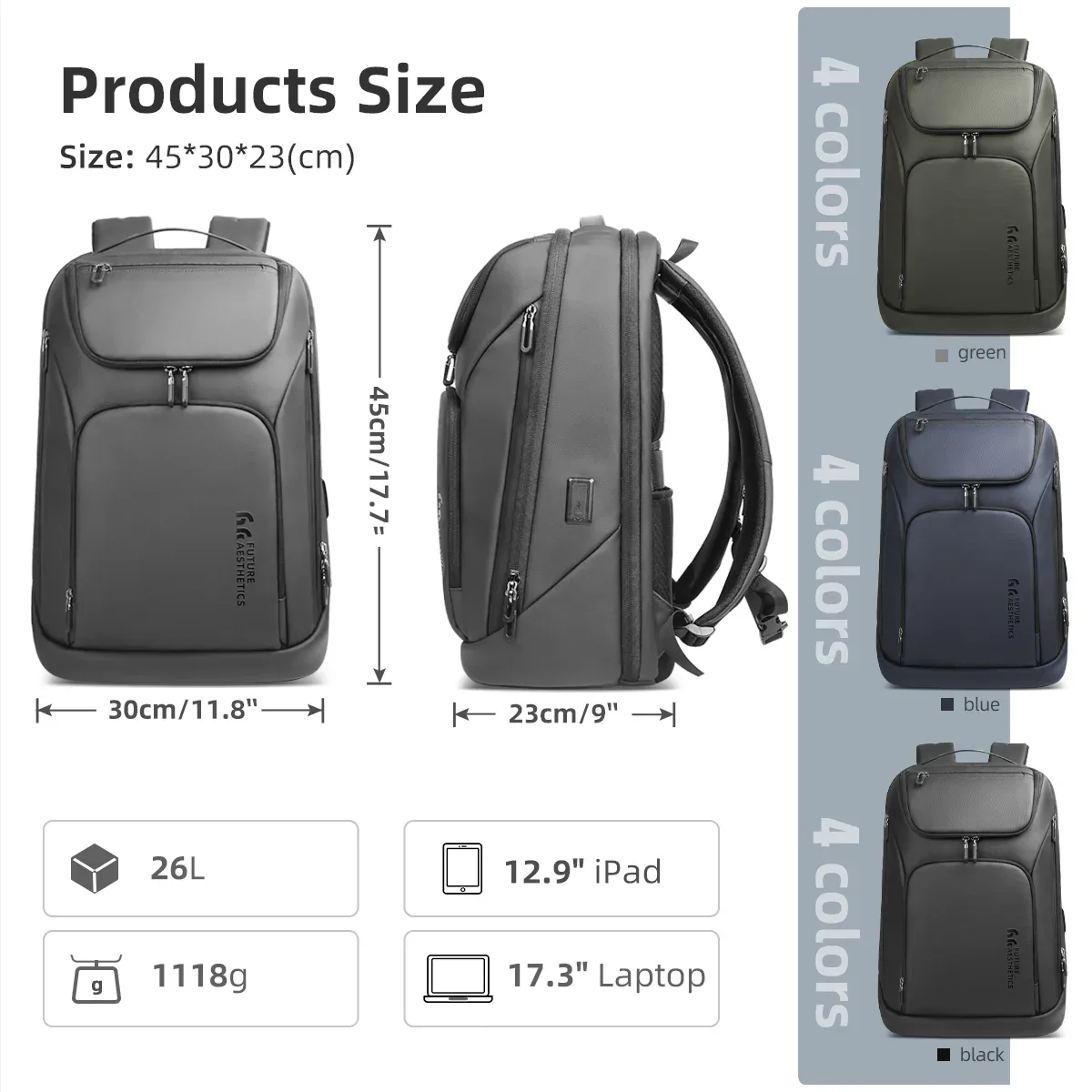 ian-sac à dos d'affaires de voyage pour homme, sac à dos pour ordinateur portable 17 pouces, sac à dos multifonctionnel antivol, sac de jour de week-end, grande capacité