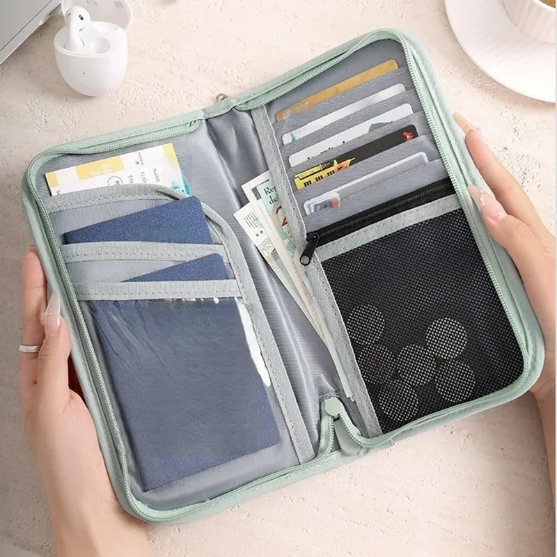 porte-passeport quotidien et de vacances, organiseur de documents multi-emplacements avec fermeture éclair pour passeports, billets d'avion, cartes et argent liquide