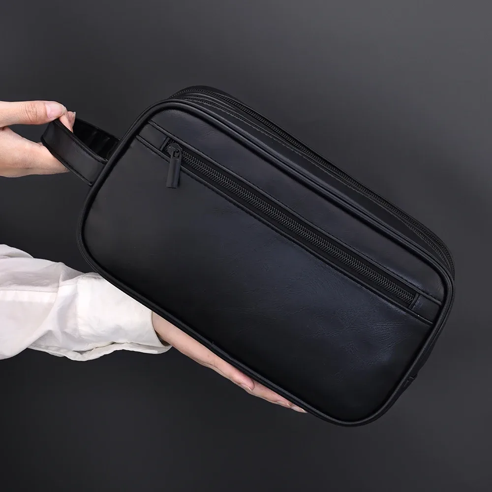 trousse de toilette double couche pour hommes, en cuir pu, organisateur de lavage de voyage, kit dopp, sac à cosmétiques de rasage résistant à l'eau, strorage
