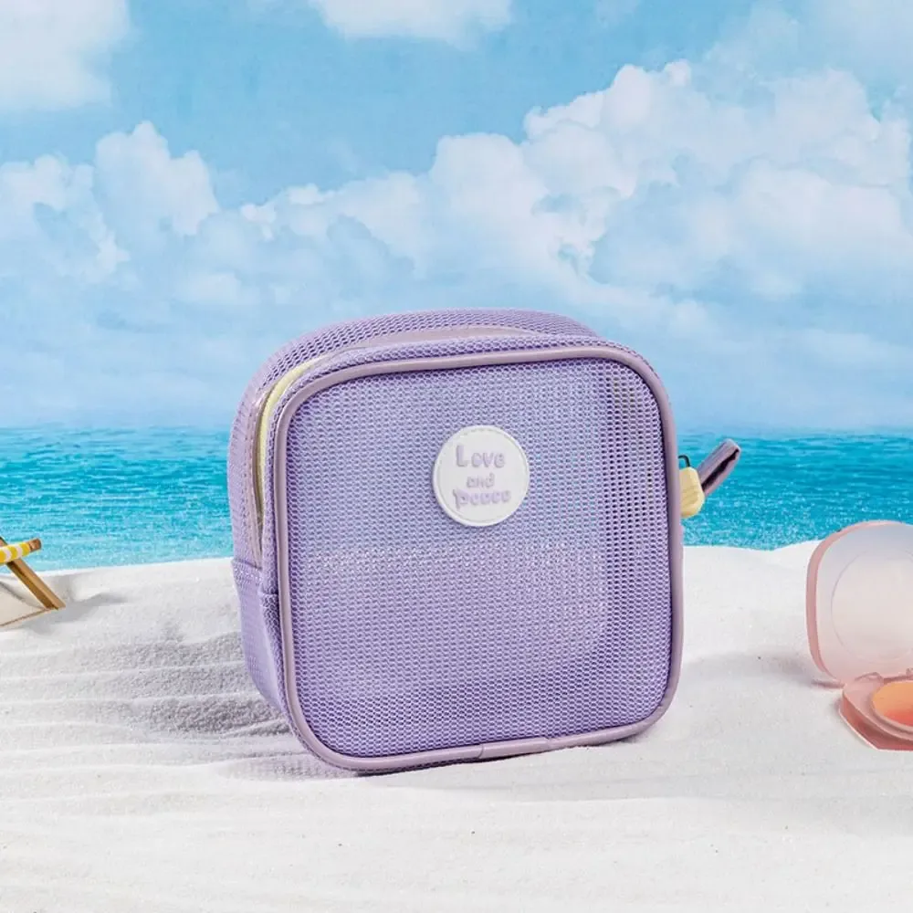 trousse de maquillage carrée portable en maille transparente avec fermeture éclair, sac cosmétique visible, trousse de toilette, porte-monnaie, sac de rangement pour articles de toilette, idéal pour les vacances