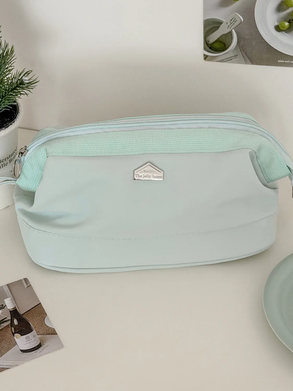 trousse de maquillage yt grande capacité à ouverture large, simple et élégante, avec compartiments, sac de rangement cosmétique, trousse de toilette