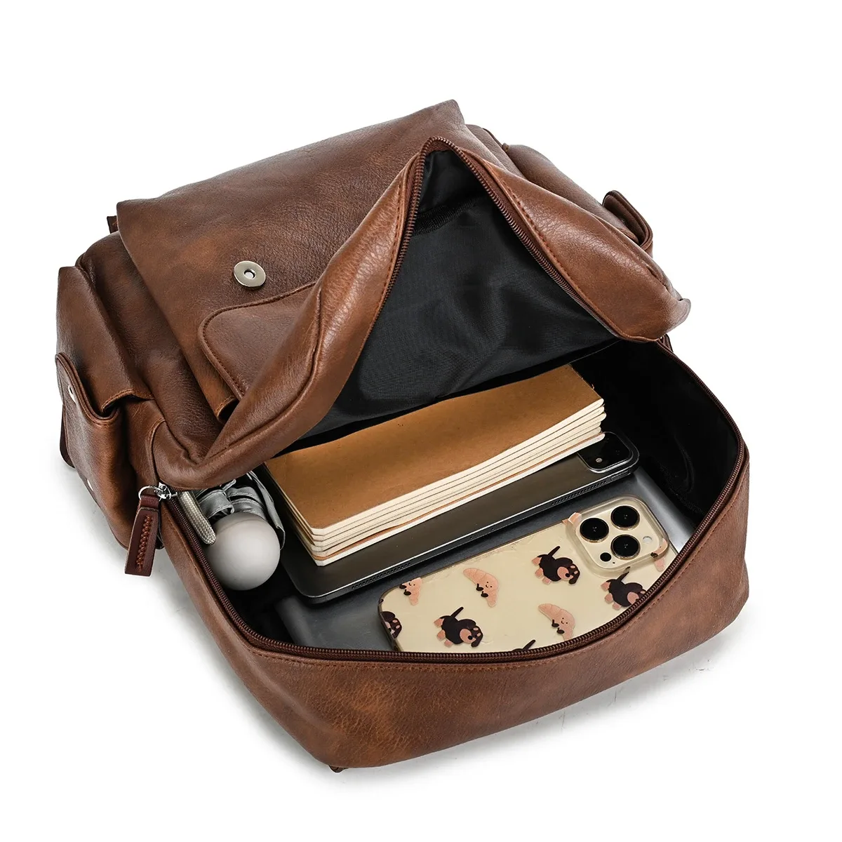 sac à dos rétro en pu style workwear britannique, grande capacité, pour ordinateur portable, idéal pour étudiants, sacs d'école pour couple, sac de voyage pour campus