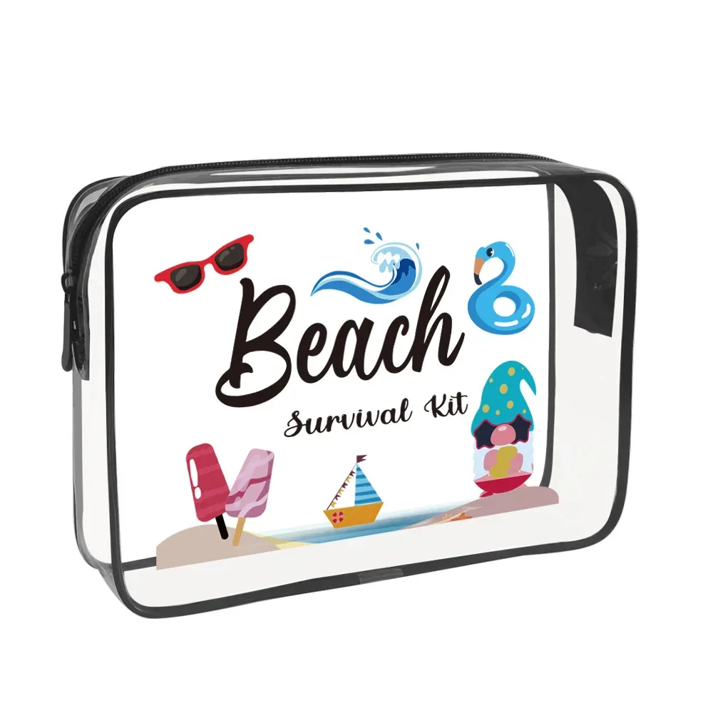 1 pièce sac de plage transparent, trousse de maquillage pour vacances d'été, organiseur de toilette de voyage étanche, trousse de survie de plage en pvc transparent, sac de rangement