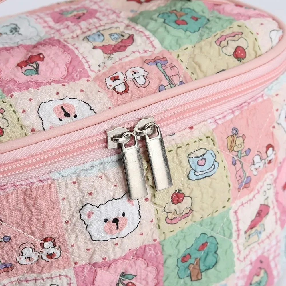 sac de maquillage portable grande capacité, motif dessin animé, style coréen, sac de rangement pour maquillage, sac cosmétique, extérieur