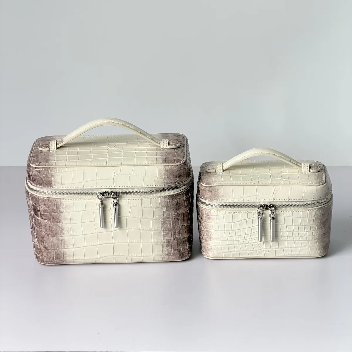 sac de toilette en cuir de vache de l'himalaya à motif crocodile, nouveau sac de rangement pour bijoux de grande capacité, sac de maquillage portable en cuir véritable