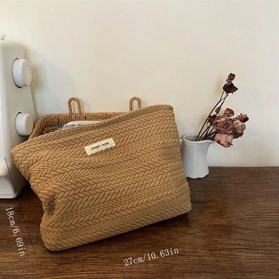 trousse de maquillage en coton tissé à la main – pochette cosmétique au crochet artistique avec fermeture éclair, pochette minimaliste pour femme