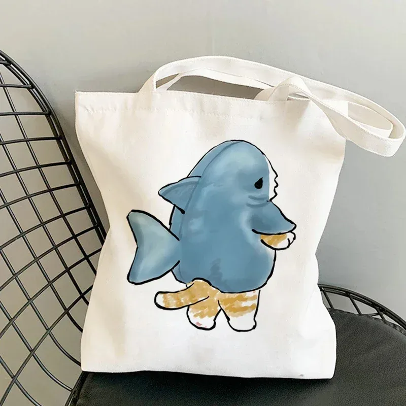 femme sacs à provisions kawaii dessin animé chats amusant sac fourre-tout shopper organisateur décontracté déjeuner sacs à main grande capacité toile sacs à bandoulière