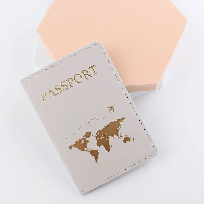 couverture de passeport en cuir pu, simple, à la mode, carte du monde, mince, porte-passeport de voyage, portefeuille cadeau, étui pour cartes, unisexe
