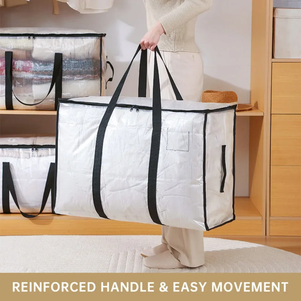 Sacs de déménagement transparents très résistants, grands sacs de rangement avec fermetures éclair et poignées, organisateurs de placard pour vêtements et couvertures