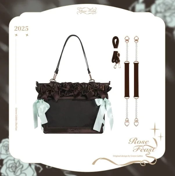 sac de douleur original avec nœud en satin doux, grande capacité, sac à bandoulière pour ordinateur portable de 14 pouces, fourre-tout avec chaîne de perles pour filles et femmes