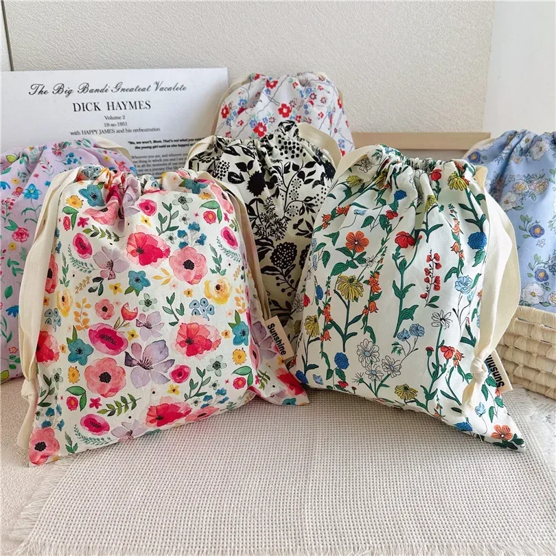 Organisateur Portable pour sous-vêtements chaussettes soutien-gorge coton sac de maquillage voyage sacs à cordon Ins fleur impression vêtements sacs à cosmétiques 2024