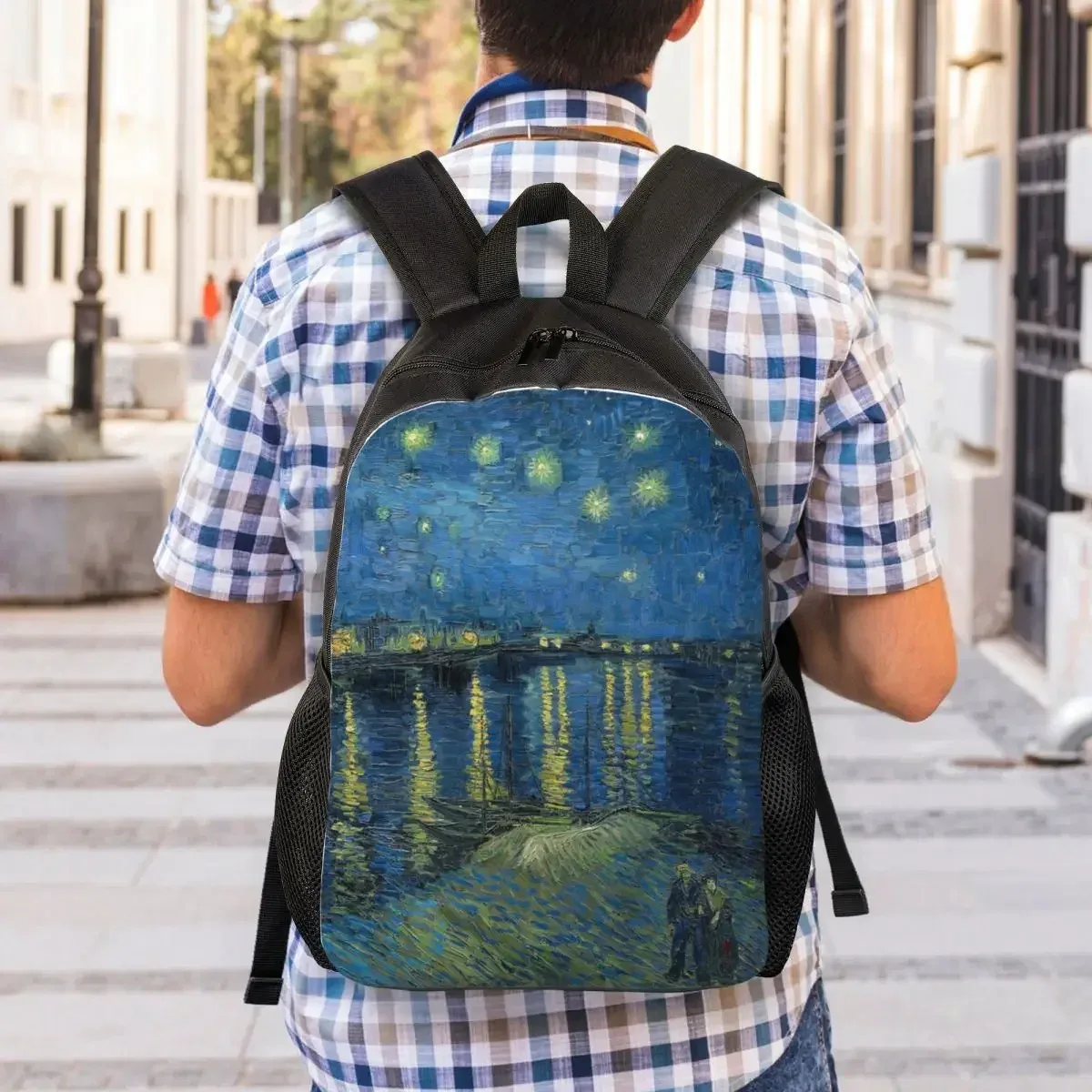 sac à dos de voyage de nuit étoilée sur le rône pour hommes et femmes, cartable d'école pour ordinateur portable, sac à dos d'étudiant, vincent van gogh