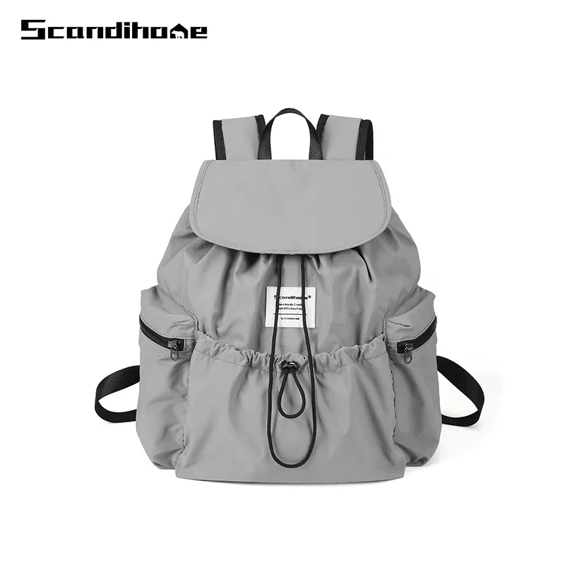 grand sac à dos imperméable en nylon avec cordon de serrage pour hommes et femmes, compartiment pour ordinateur portable, sac à dos d'école, sac de voyage décontracté