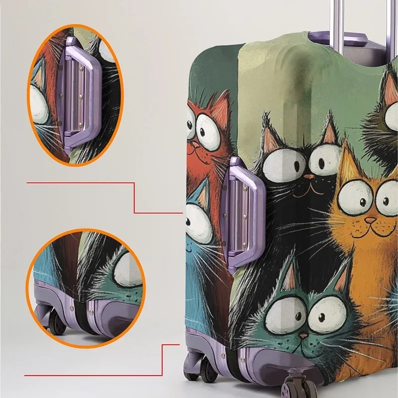 housse de protection pour bagages à motif de chat, adaptée aux bagages de 18 à 32 pouces, avec poignées, accessoires de voyage