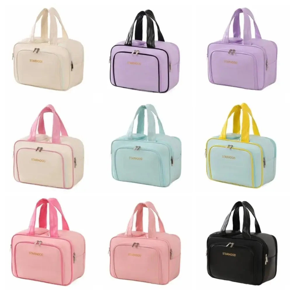 trousse de toilette de voyage grande capacité en pu, avec poignée et double fermeture éclair, organiseur de maquillage pour femme