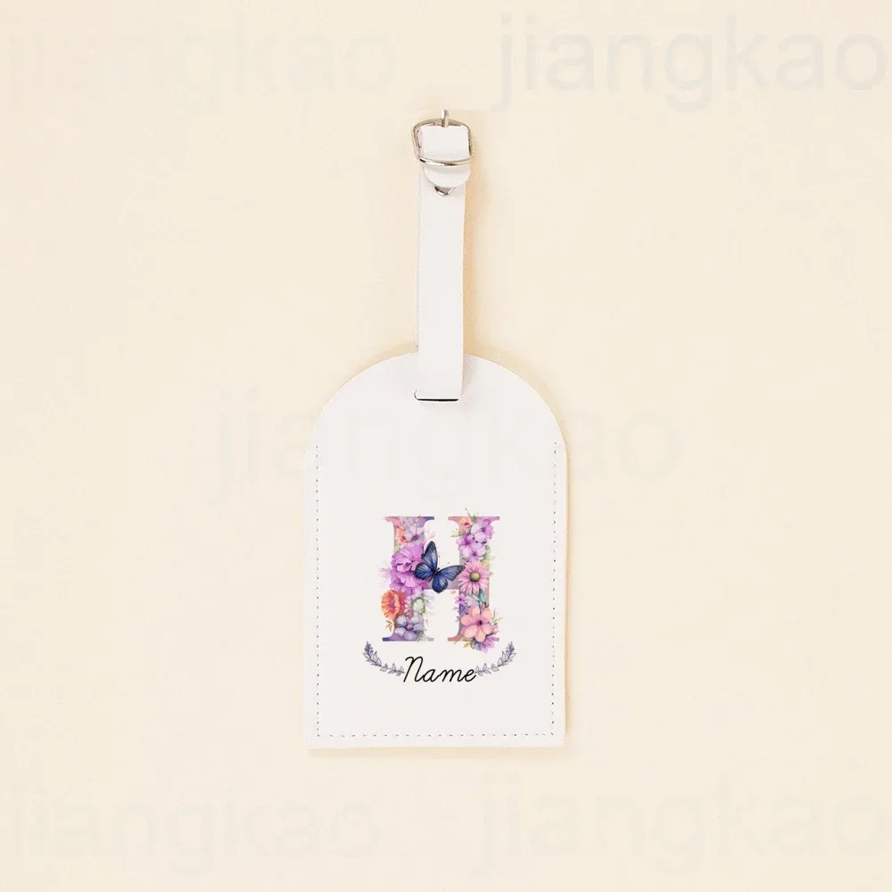 étiquette de bagage personnalisée en pu, lettre florale avec nom, étiquette de valise, accessoire de voyage, cadeau d'anniversaire de mariage pour elle