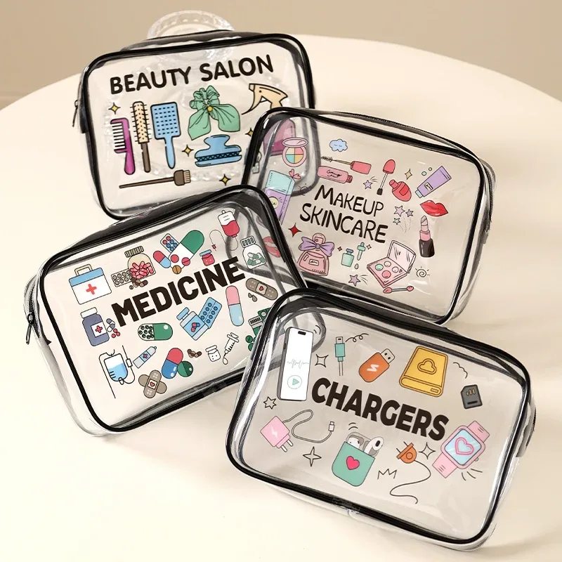 Sac de rangement de voyage en PVC transparent, 1 pièce, avec fermeture à glissière, pochette de toilette et de cosmétiques, rangement de cosmétiques, trousse de maquillage de voyage pour femmes