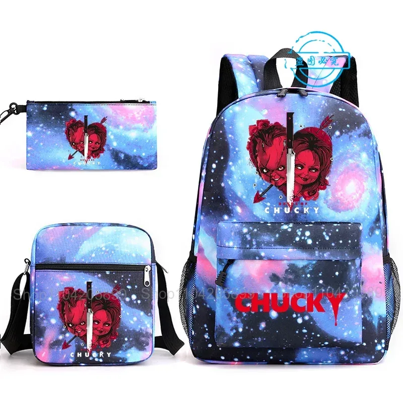 sacs à dos chucky pour enfants, 3 pièces, cartables pour étudiants et adolescents, sacs d'école pour garçons et filles, trousse à crayons, sacs à bandoulière, sac de voyage