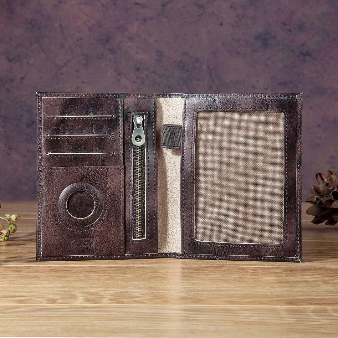 porte-passeport vintage en cuir véritable, portefeuille de voyage anti-rfid avec emplacement pour airtag et poche zippée, étui de passeport pour homme