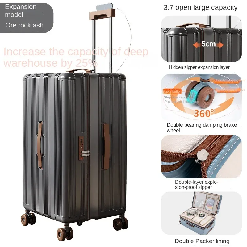 nouvelle valise extensible 2026 de 30 pouces, grande capacité, rangement profond, matériau pc, compartiment 3:7, valise cabine de 20 pouces