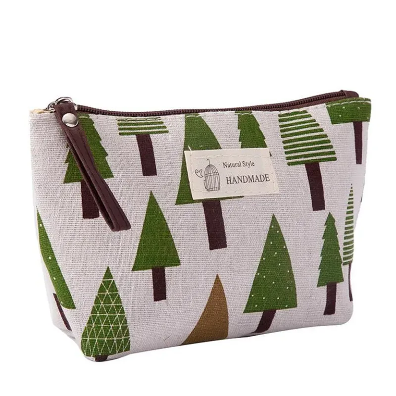 sac de rangement de voyage en toile souple pour femme, trousse de maquillage portable, trousse à cosmétiques mignonne, motif imprimé ours et arbre, trousse de toilette, évaluation