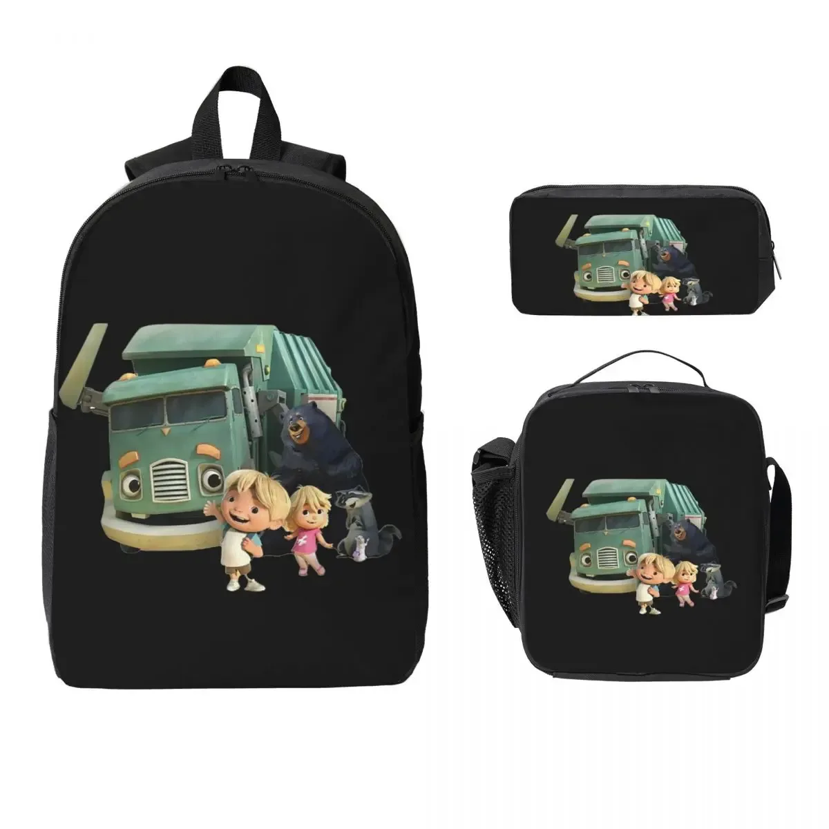 sac à dos de dessin animé hank and trash truck, sac d'école pour garçons et filles, sacs à bandoulière pour ordinateur, sac à déjeuner isolé 3ps, trousse à crayons