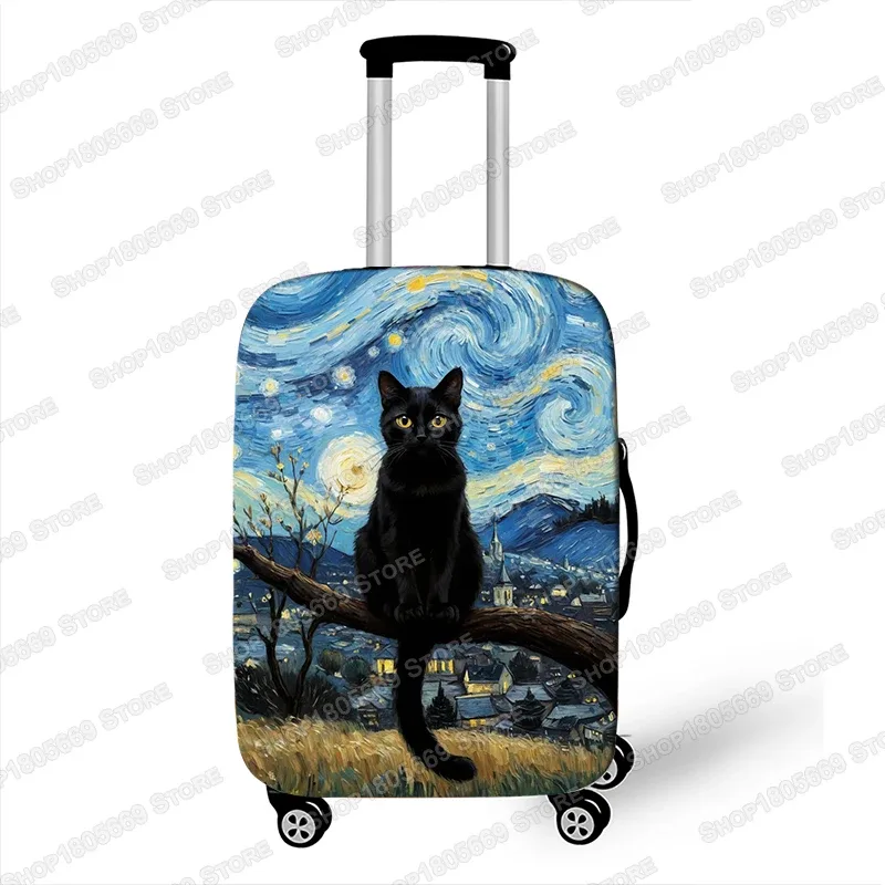 peinture à l'huile van gogh chat noir housses de bagages pour voyage la nuit étoilée housses de valise boîtier de chariot housse de protection cadeau