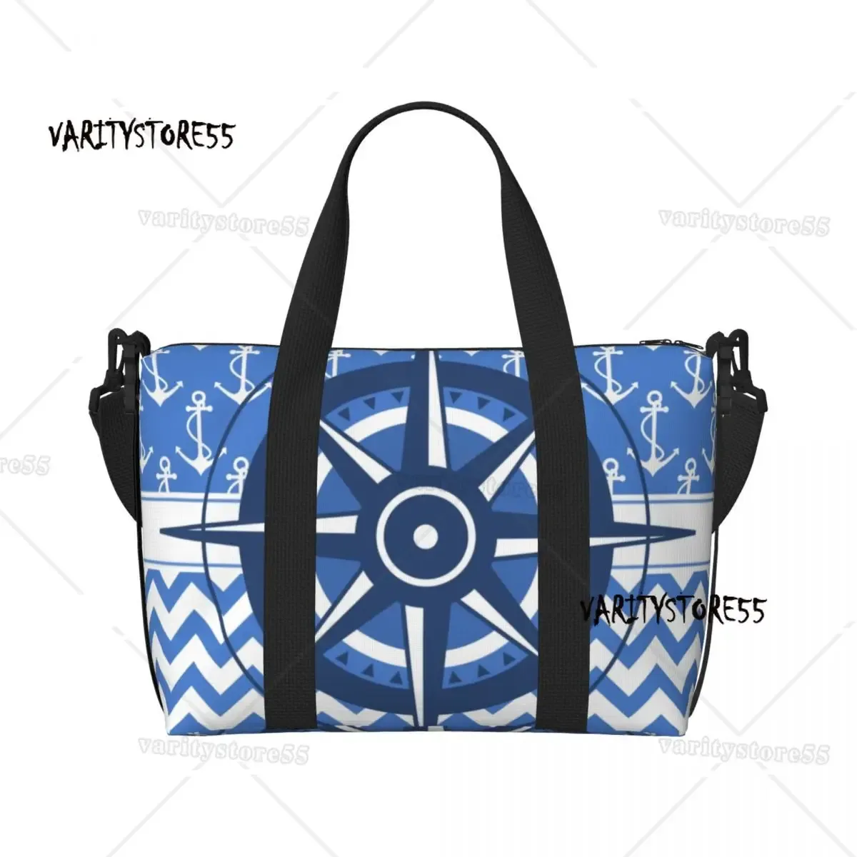 sac fourre-tout de plage personnalisé à rayures bleu marine et ancre blanche pour femmes, fourre-tout extra large pour salle de sport, sacs de shopping de voyage de navigation