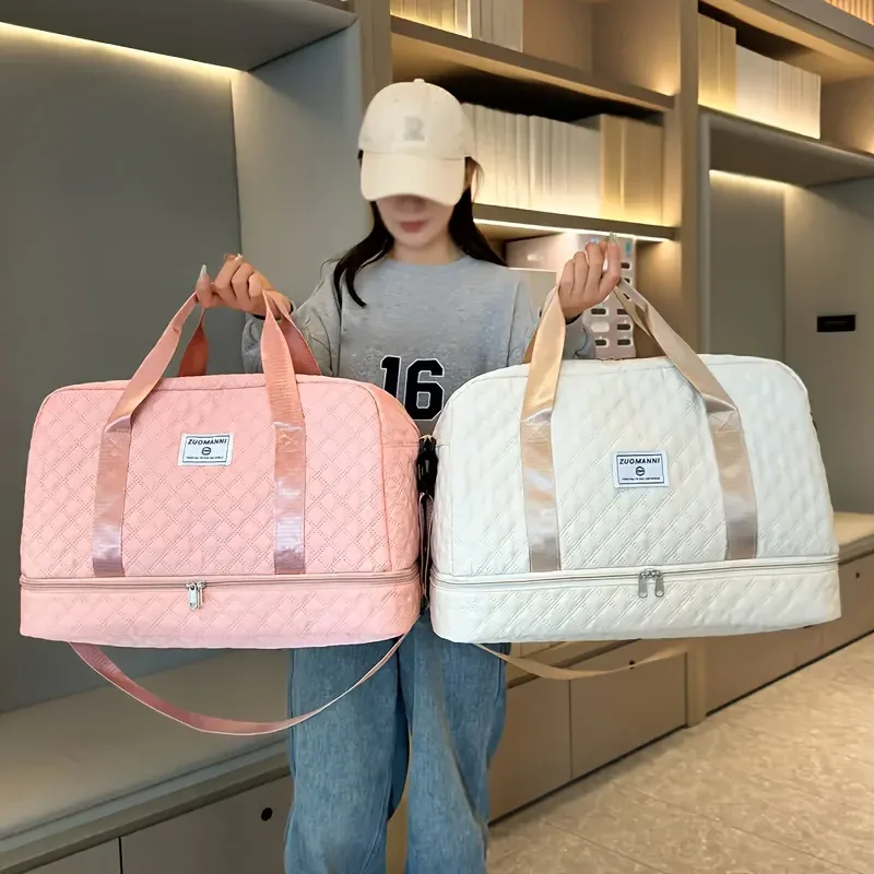 sac de sport de luxe, sac à main de grande capacité, initié et sac fourre-tout à bandoulière avec séparation de support sec, poches latérales pour touristes, voyage, salle de sport