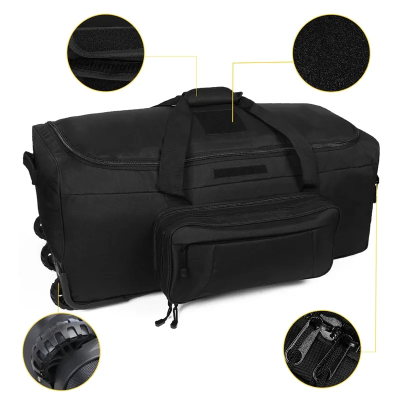 sac polochon tactique de grande capacité 124l, bagages roulants pour camping robuste, randonnée, valise de voyage