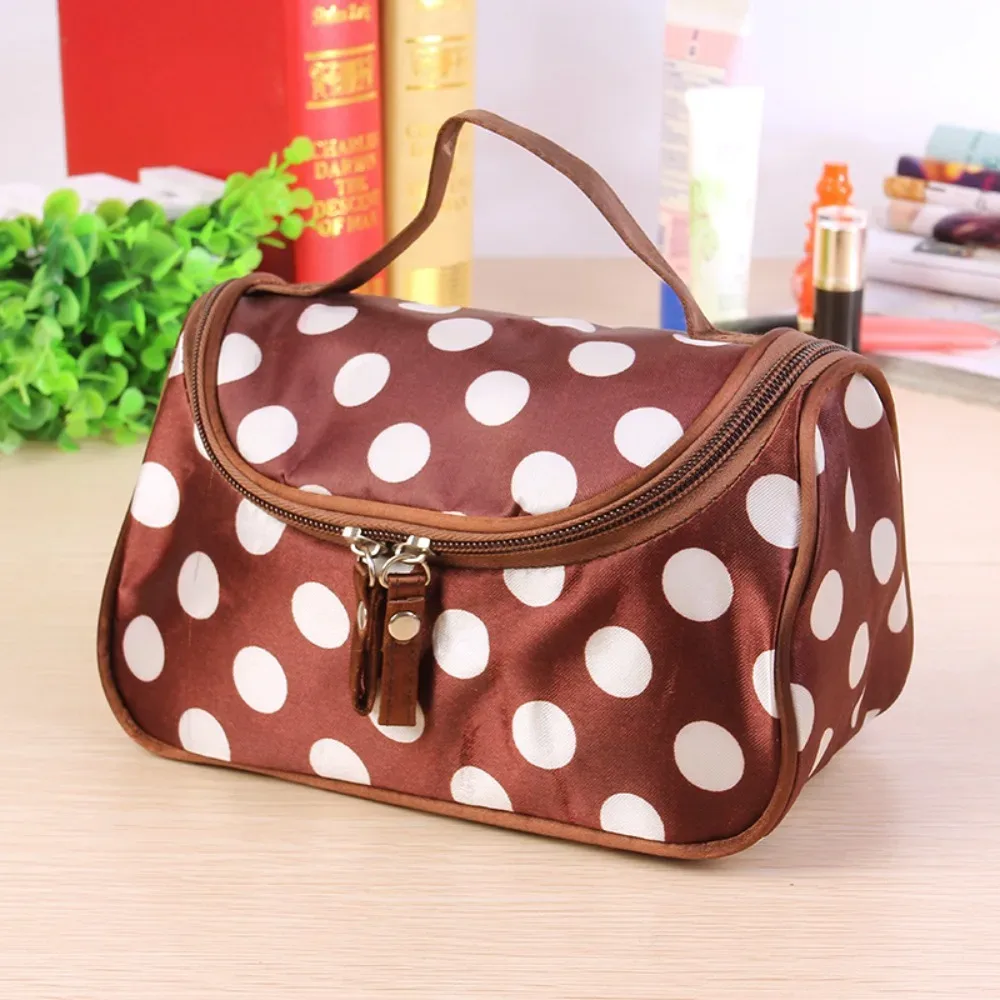 sac de maquillage portable à pois, style coréen, trousse de toilette de voyage grande capacité, sac de rangement cosmétique à rabat