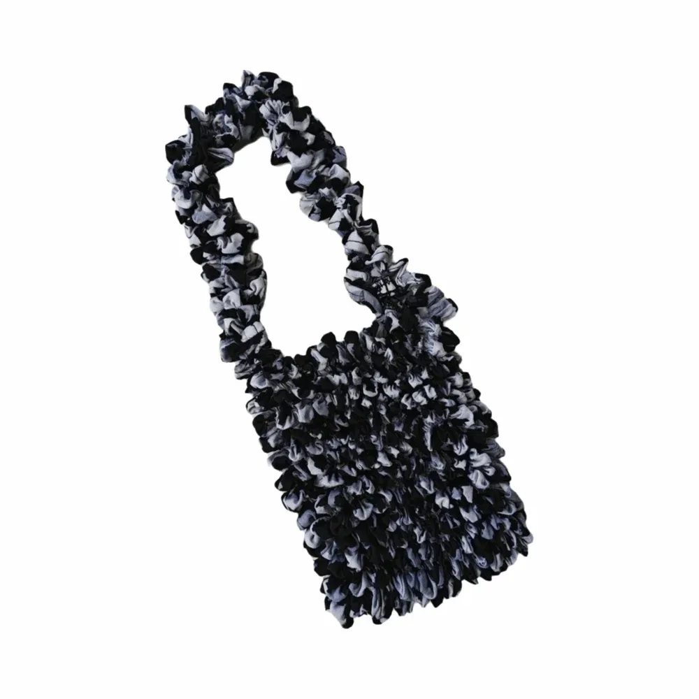 sac bandoulière à bulles de grande capacité, noir à pois, en tissu tissé, sac de shopping à pois, tissu extensible, polyester doux
